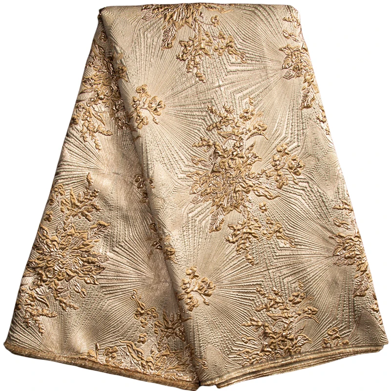 

3466 Free Shipping French Gold Jacquard Embroidered Fabric African Nigerian Tulle Jacquard Brocade Lace Fabric For Women Part