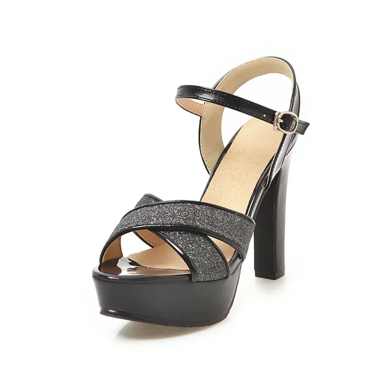 

Summer Open Toe Tidal current High Heel Buckle Ladies Sandals, Gold/black/silver