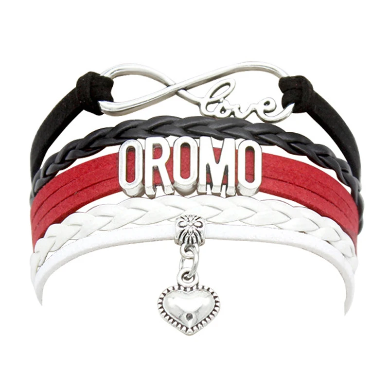 

Manufacturer Custom-designed Infinity Love Oromo Heart Charm Leather Wrap Bracelets, Silver plated