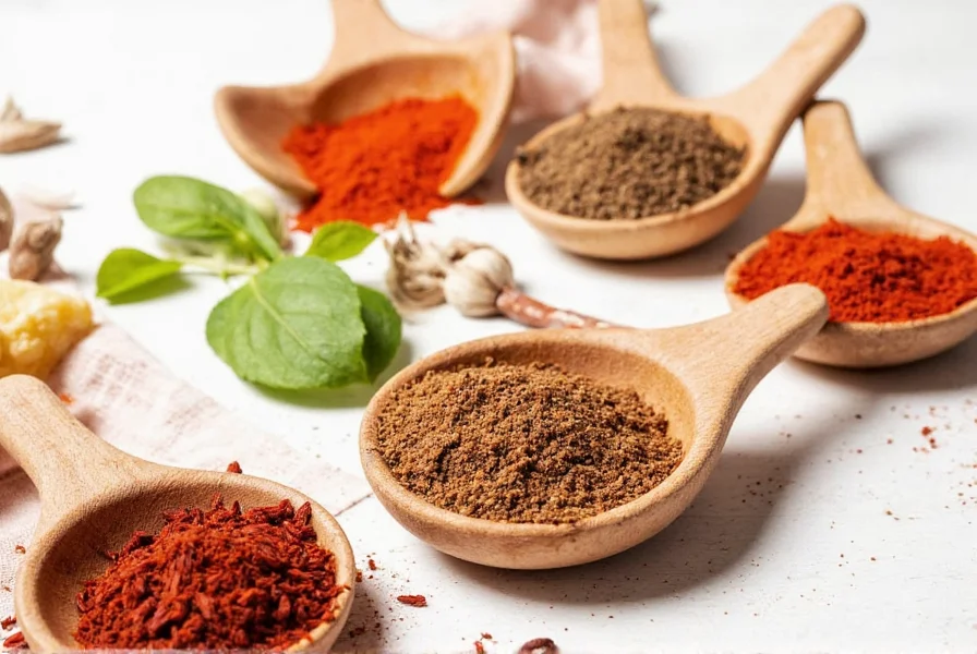 Homemade sazon blend spread out with individual spices visible