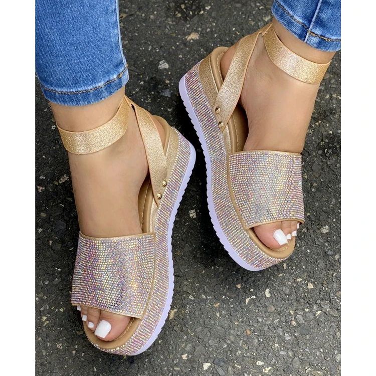 

2021 Large size New Hot casual thick soles Buckle rhinestone sandals women's shoes, 2 colors