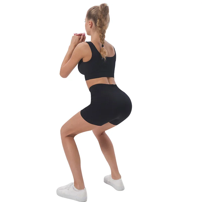 

Hot selling Sexy bra and shorts set backless bra sports running seamless fitness vest suit bra female