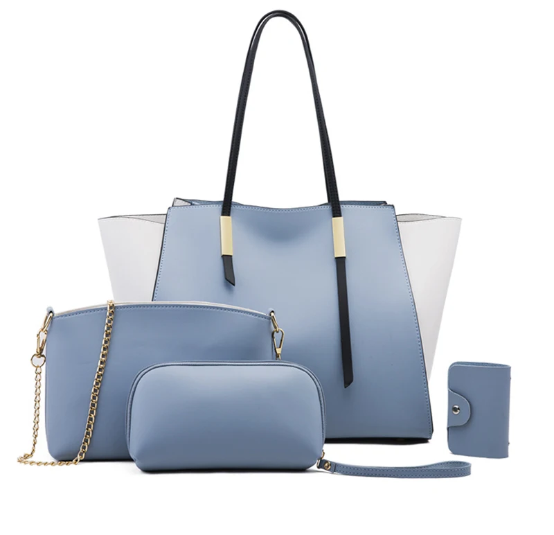 

Trendy unique design women shoulder bag tote purse 4pcs leather handbag set