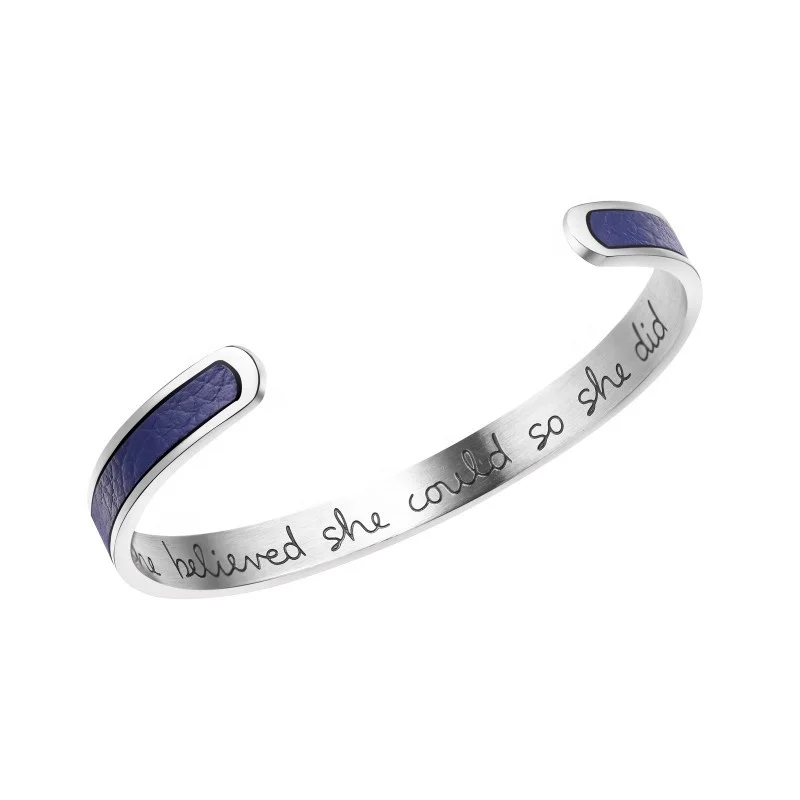 

Loftily Jewelry Classical Engraving Words Colorful 316l Stainless Steel Cuff Bracelet Blue Leather Bracelets for Women Friend, Picture