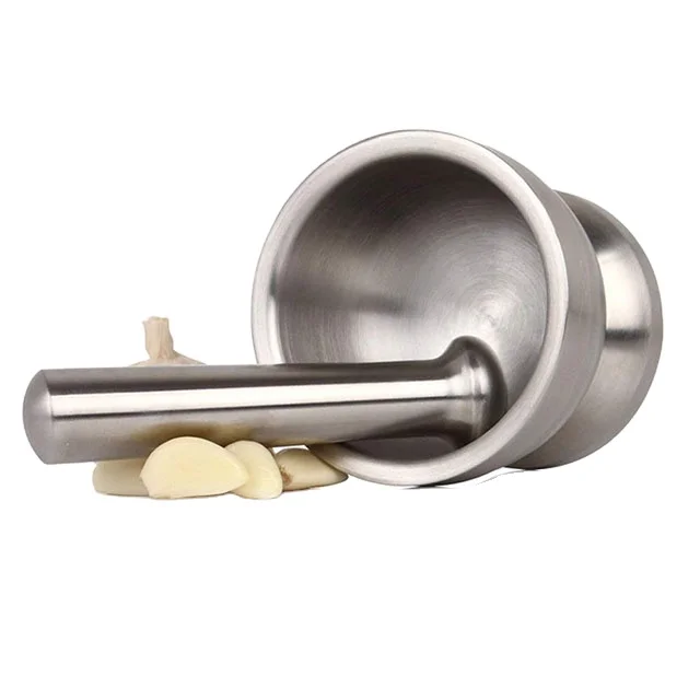 

Double solid stainless steel grinder kitchen garlic pugging pot pharmacy bowl spice grinder mortar and pestle, Silver