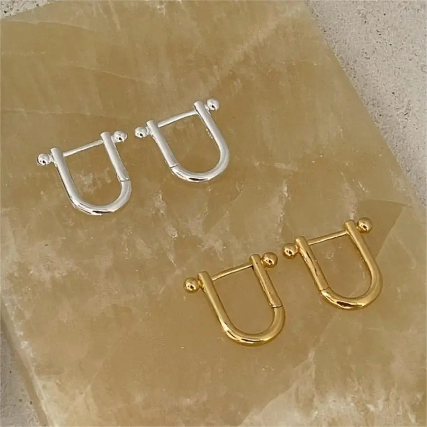 U Shape Horseshoe Geometric 925 Sterling Silver Earrings 18K Gold Plated Small Hoop Earrings for Women Modern Minimalist Jewelry