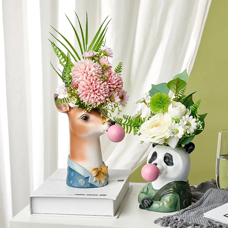 

Creative Nordic Modern Animal Flower Pot Panda Bonsai Flowerpot Living Room Table Planter Garden Vases for Decoration Home Vase, Customized color