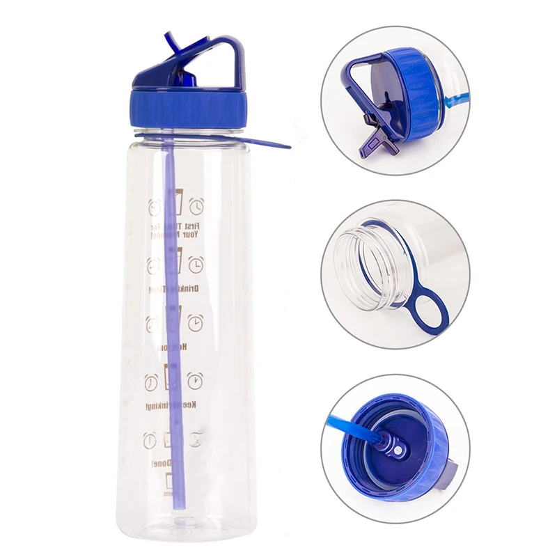 

30oz Sports Water Bottle With Time Marker Leak Proof Flip Top Lid BPA Free Tritan Reusable Plastic Bottles For Gym And Outdoor, Clear or customized color