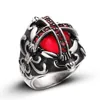 Hottest Stainless Steel Men's ring Class Crusader Templar Cross Christian Christianity Red Stone Zircon