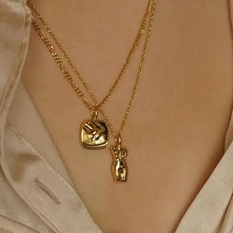 

18K Gold Plated Plain Gold Figure Face Stainless Steel Necklace Pendant Necklace Creative Necklace Women Gift Tarnish Free Gold
