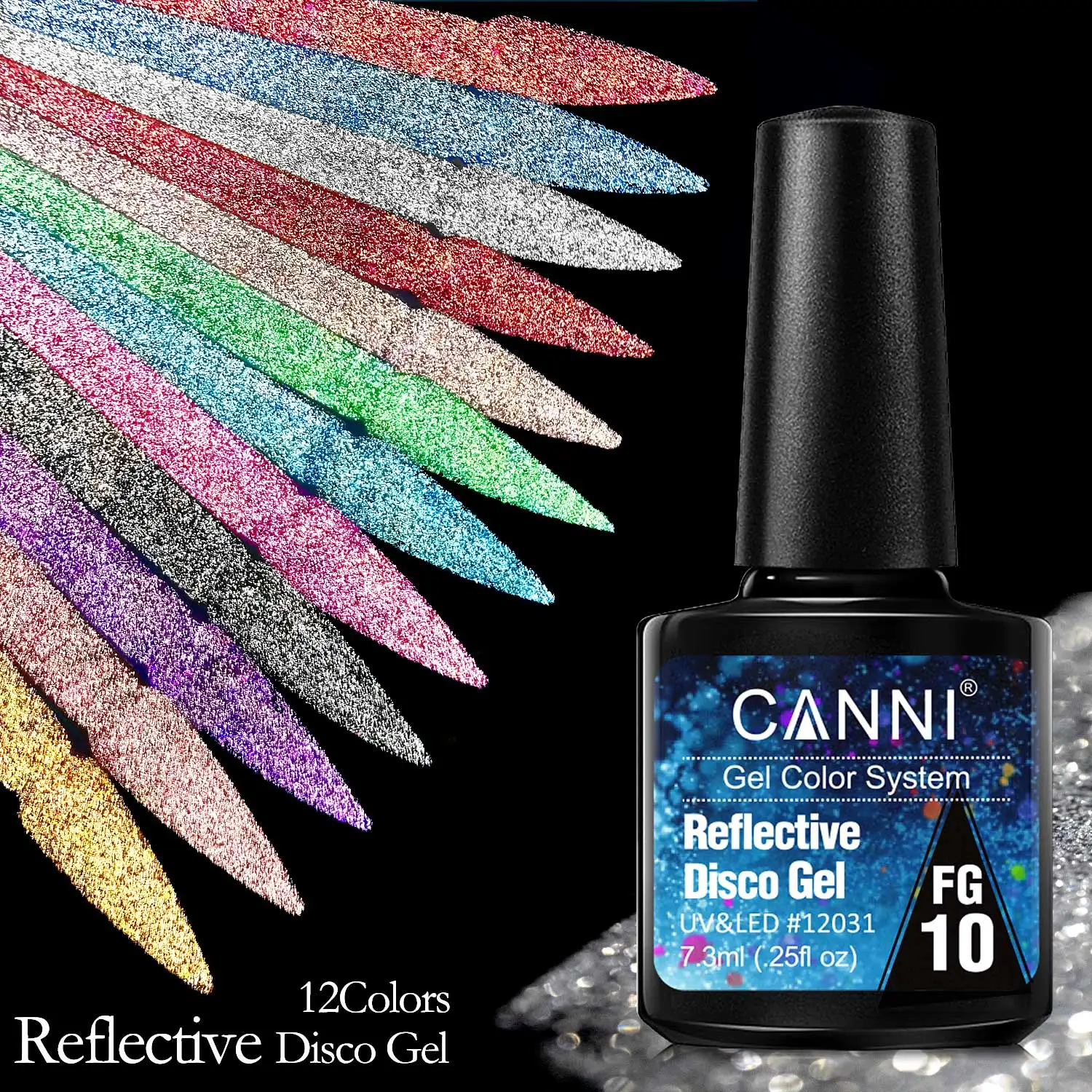 

CANNI 7.3ml reflective gel polish neon 12 colors Disco Flashing summer Glitter Gel Nail Polish UV LED Varnish, Sliver gel
