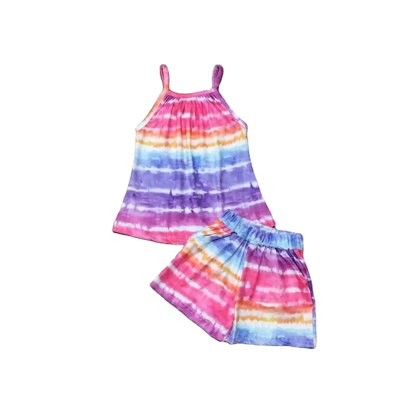 

Summer Tie Dye Shorts Set Baby Girls Homewear Loungewear Milk Silk KidsClothing, Pink