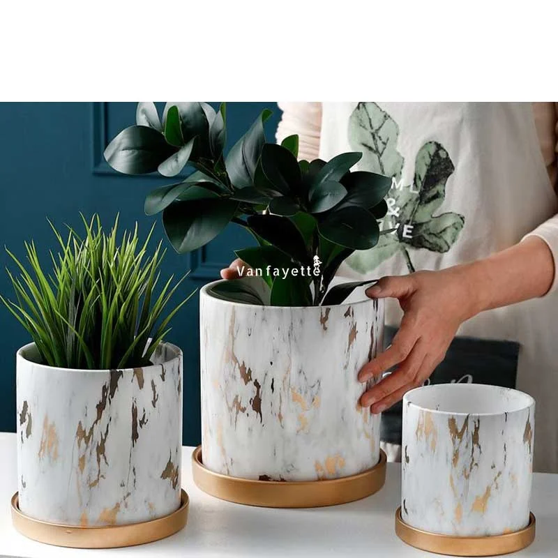 

6.7" Wholesale Flower Pot Pots for Orchids Outdoor Planters Wholesale Bulk Flower Pots Blumentopf with Saucer Tray, Golden marbling