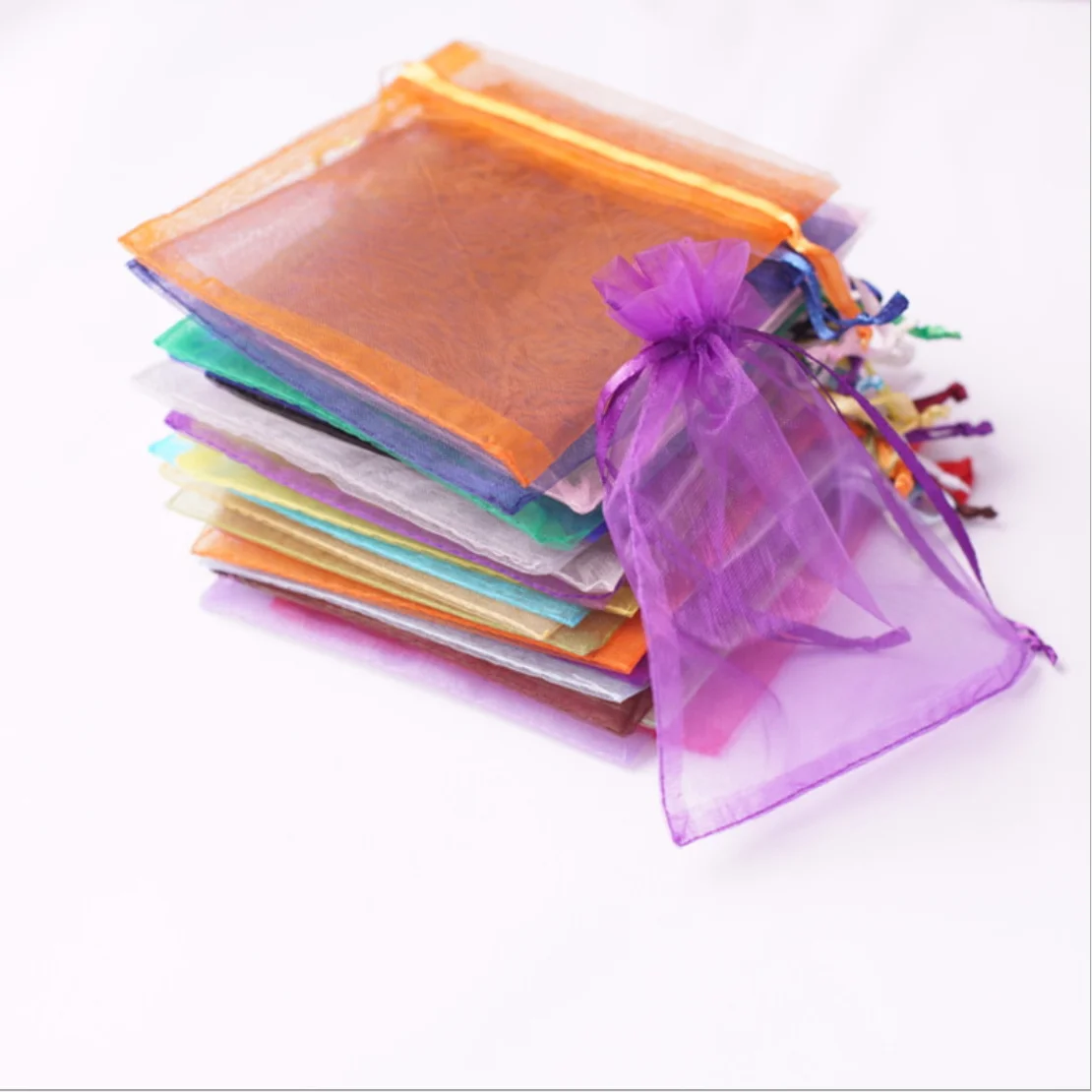 

2020 assorted color clear logo custom organza bags wholesale organza gift bags mesh organza bag with draw string, 13 colors