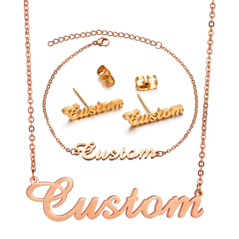 

Gold Plated Stainless Steel Name Letter Gift Personalised Fashion Initial Jewelry Set Customize Necklaces And Anklets