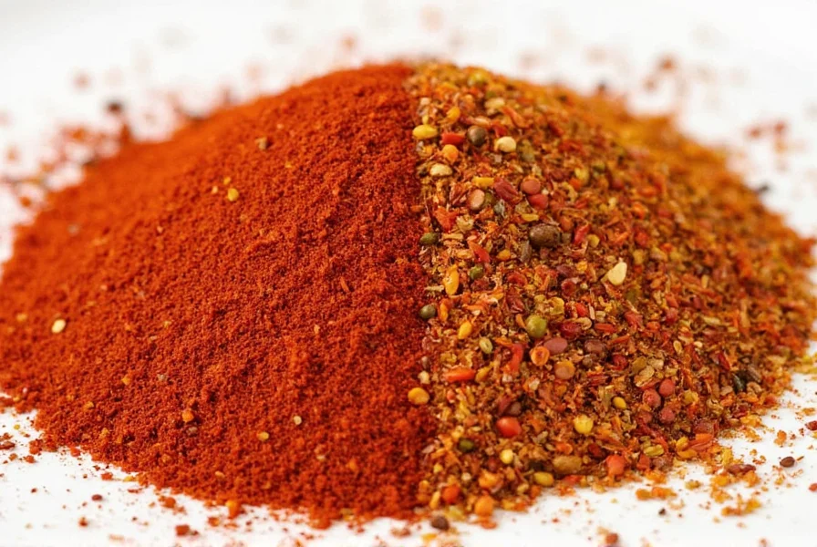 Row of spice jars including chili flakes and crushed red pepper