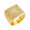 Golden Fully-jewelled Regular Square Stainless Steel Fashion Ring Man