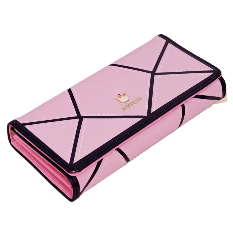 

2020 Fashion Geometric Stripe Ladies Long Wallet With Crown Metal Buckle Women Three Fold Wallet Card Coin Purse Cell Phone Bags, 6 colors