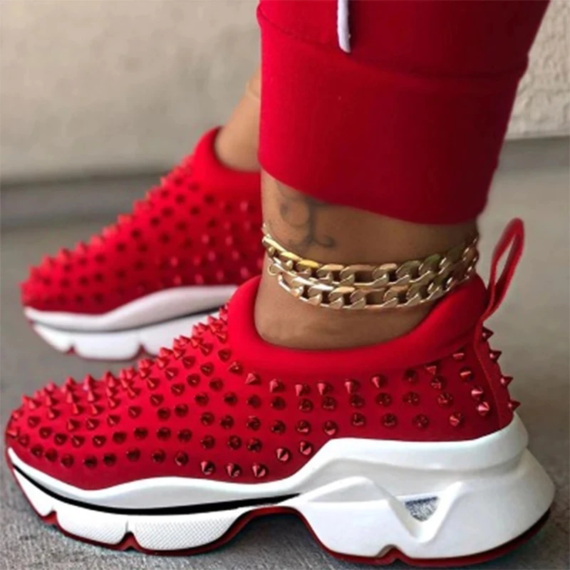 

2021 Sneakers Women Vulcanized Woman Rivet Shoes Female Platform Wedges Women's Leopard Casual Ladies Slip On Footwear Plus Szie, Picture