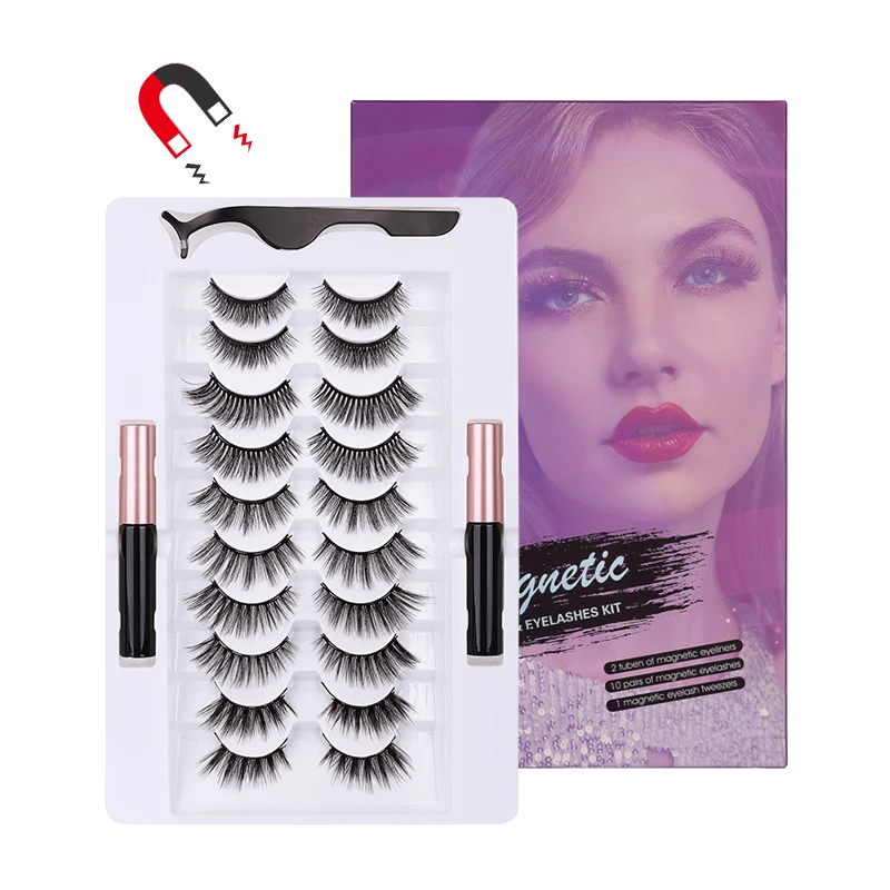 

Wholesale 3d private label 10 magnetic 10 pairs of magnetic eyelashes with magnetic eyeliner set magnetic eyelashes, Natural black