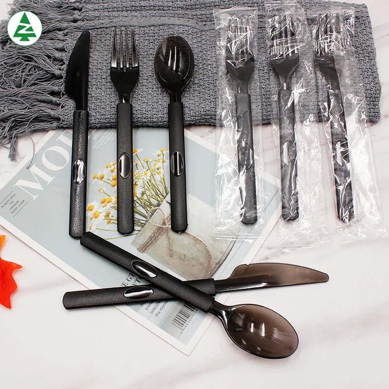

Personalized fashion translucent black thickened lengthened disposable transparent plastic American knife and fork spoon