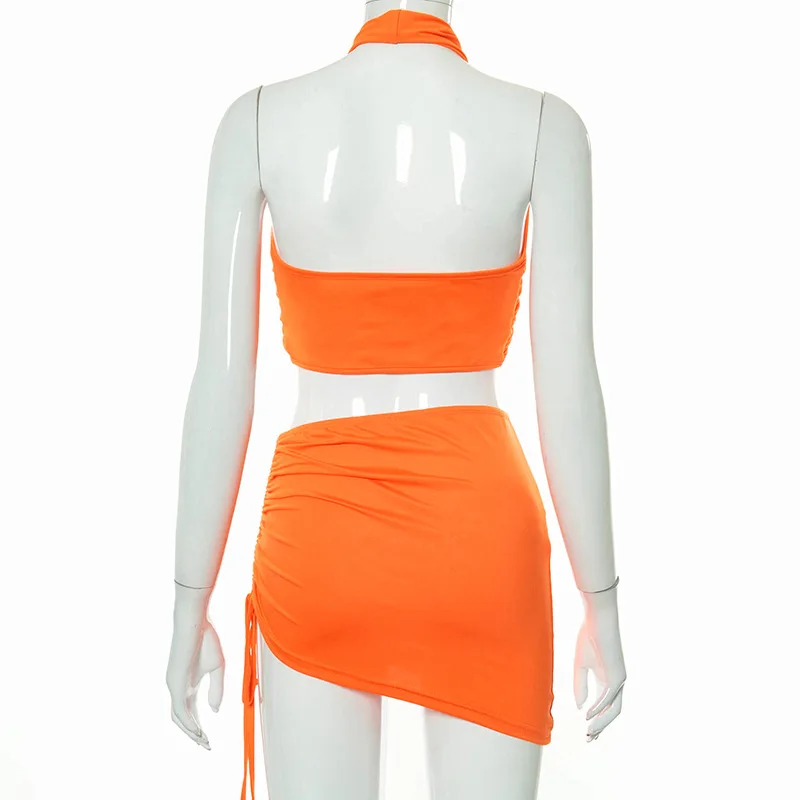 

Sexy dresses 2021 Deep V Neck Bodycon Strapless Sleeveless Backless Crop Top Package Hip Summer Mini Skirt, Picture shows