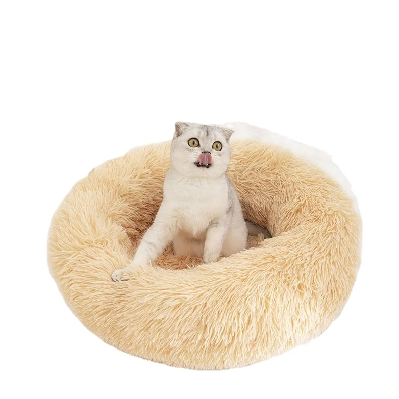 

Custom Logo Large Comfortable And Washable Princess Foldable Fluffy Soft Luxury Round Pet Cat Bed, See picture