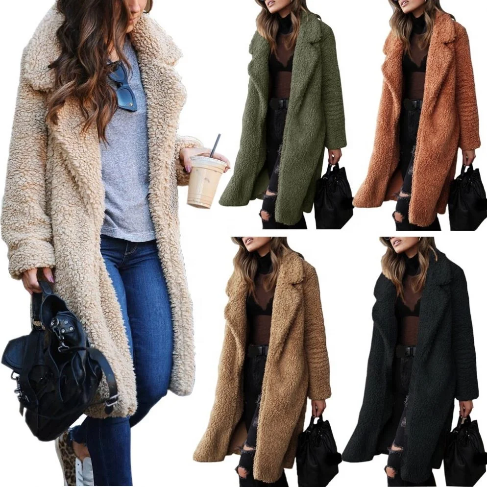 

Winter Women Long Jacket Ladies Casual Front Open Cardigan Outwear Fashion Thick Soft Warm Teddy Bear Fleece Fur Fluffy Coat