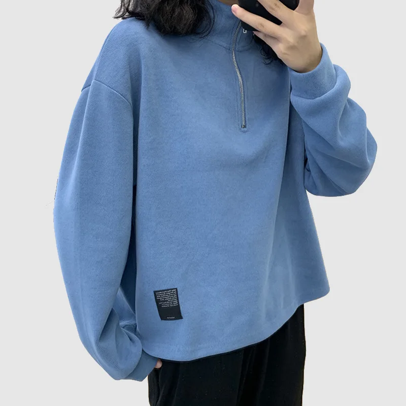 

New Fashion Fall Clothing Turtle Neck Zipper Sweatshirt Women