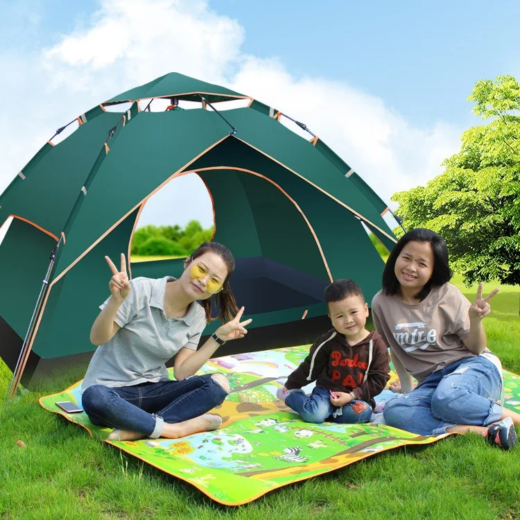 

Automatic quick big tent open foldable portable single double 3-4 persons travel outdoor breathable playpen house camp tent, Blue orange army green