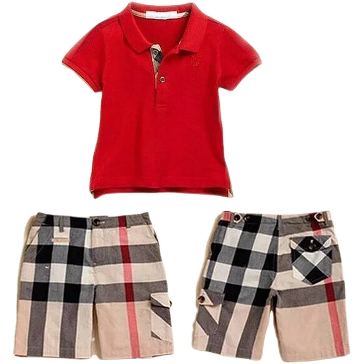 

Wholesale Boy's Cotton T-shirt+Short Plaid shorts clothes sets little Kids Childrens Clothing Boy's turndown T-shirt shorts sets