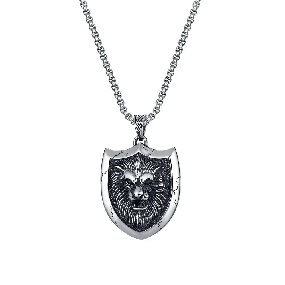 

MECYLIFE Stainless Steel Shield Pendant Necklace Classical Gothic Lion Head Pendant Necklace For Men