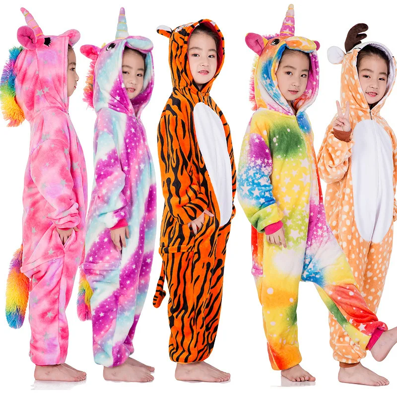 

Winter 2021 New Flannel Soft Warm Unicorn Pajamas Hooded Animal Cartoon Boys Pyjamas Unicorn Pajamas for Girls Kids Sleepwear