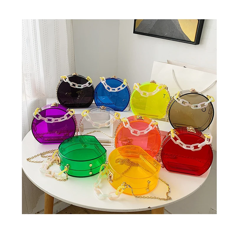 

Girls Candy Color Round Shoulder Bags Luxury Acrylic Women Handbags New Summer Clear Jelly Purses Ladies Designer Crossbody Sac