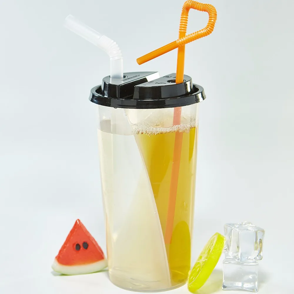 700ml Disposable Take Away Plastic Pp Split Boba Tea Half And Half Cups