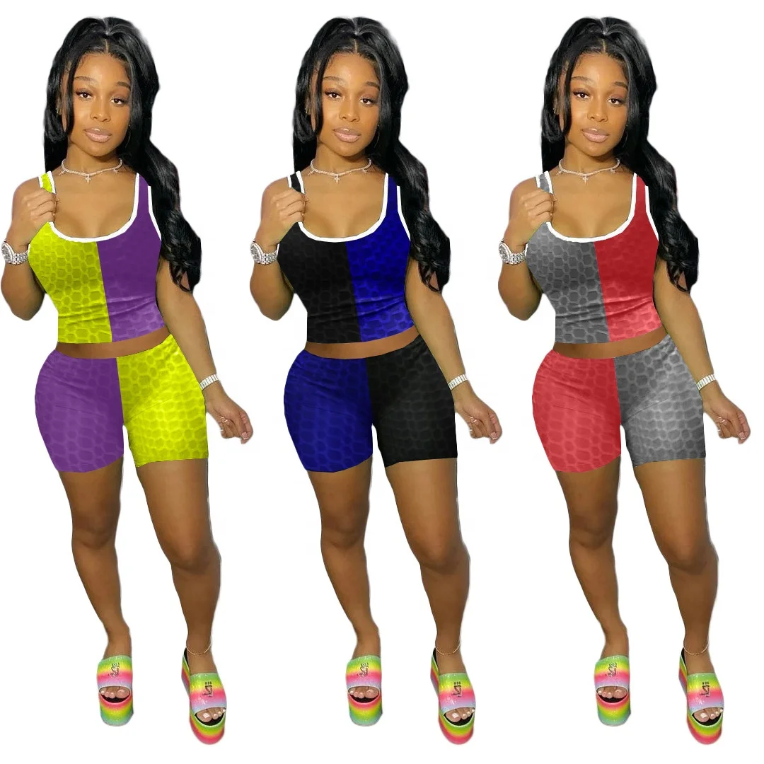 

DLL summer trending women yoga suit sport wear 2021 workout sets Jacquard color contrast short set work out apparel woman, As picture or customized make