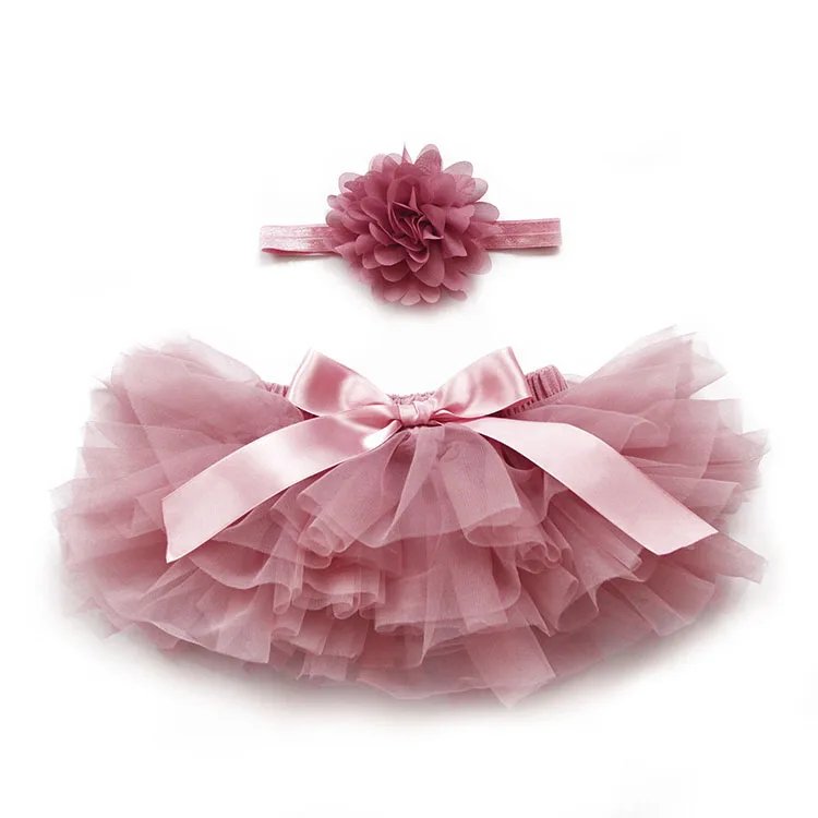 

Wholesale dusty pink comfortable chiffon layered tutu baby mesh skirts 2piece set