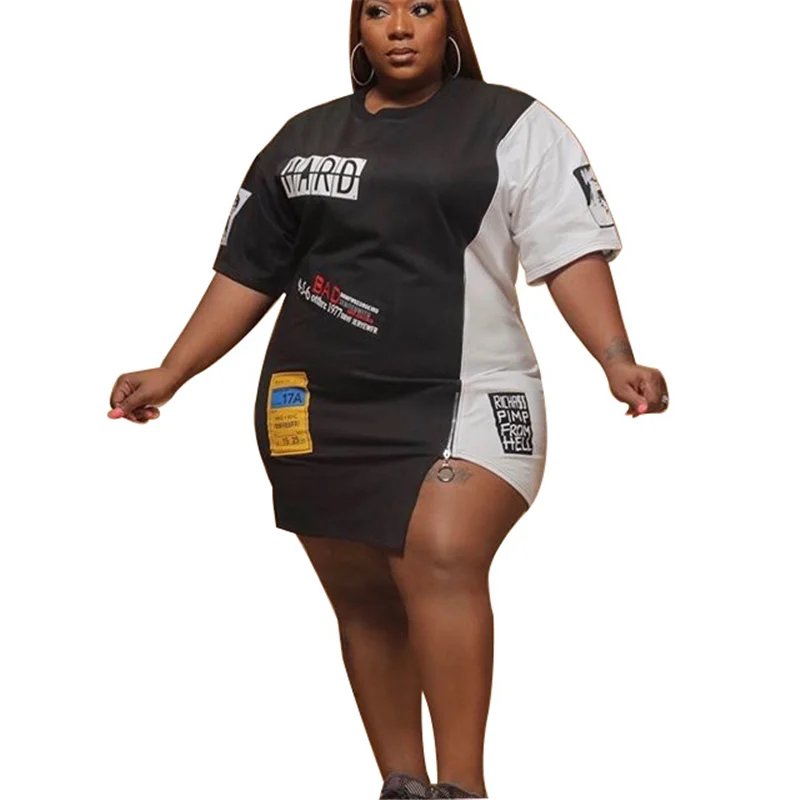 

2021 Ladies sexy plus size dresses women fashion casual T shirt dresses oversize women summer clothing, Black white