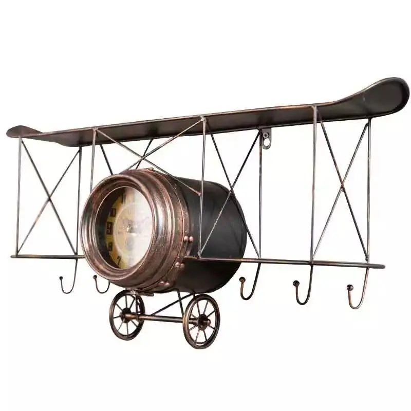 

High Quality American Retro Wall Clock Home Decoration Creative Metal Airplane Model Wall Hanging For Coffee Shop, White/black/red/bronze/yellow