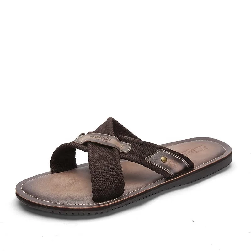 

2020 Stylish Handmade Thong Sandals For Men Leather OutDoor Slipper Retro Fashion Flip Flops Summer Beach Slippers Flat Feet, Brown,black