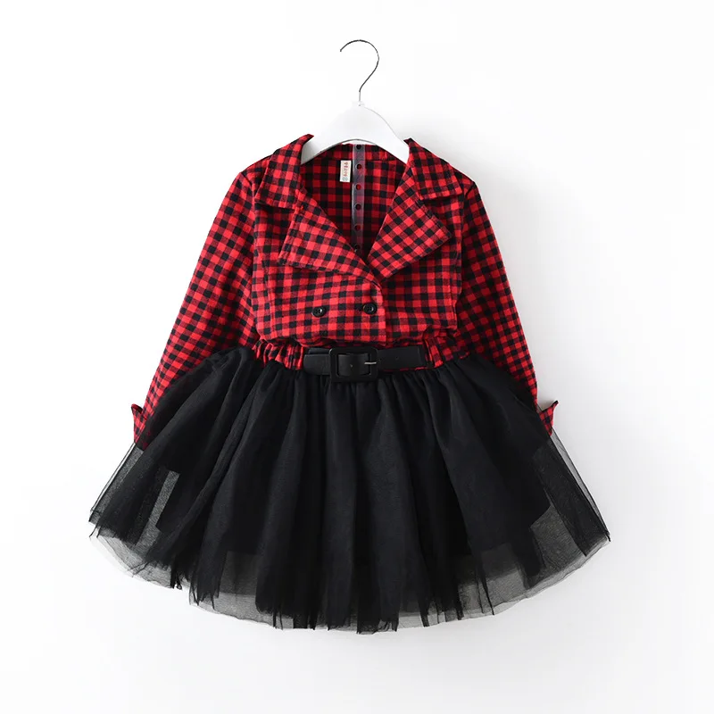 

2610 Kids Baby Girls Clothing Mesh Lace Tutu Dress Christmas Party Long Sleeve Plaid Princess Dress Fall A-Line Party Dress, As pictures shows