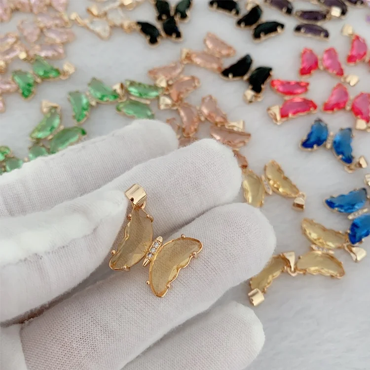 

Bohemian Golden Plated Color Crystal Glass Butterfly Pendant