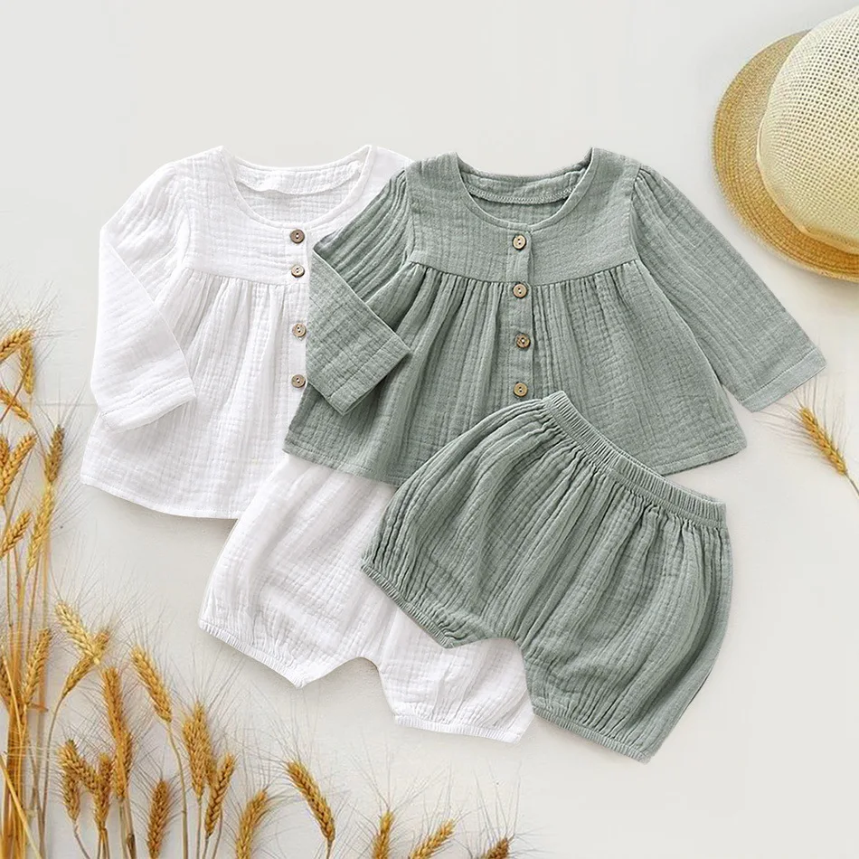 Wholesale high quality Girls summer cheap newborn baby children's Muslin cotton clothing set with Chinese manufacturer