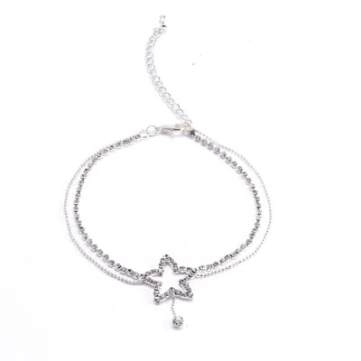 

Hot Heart Star Ankle Bracelets Charm Rhinestone Inlay Chain Anklet for Women