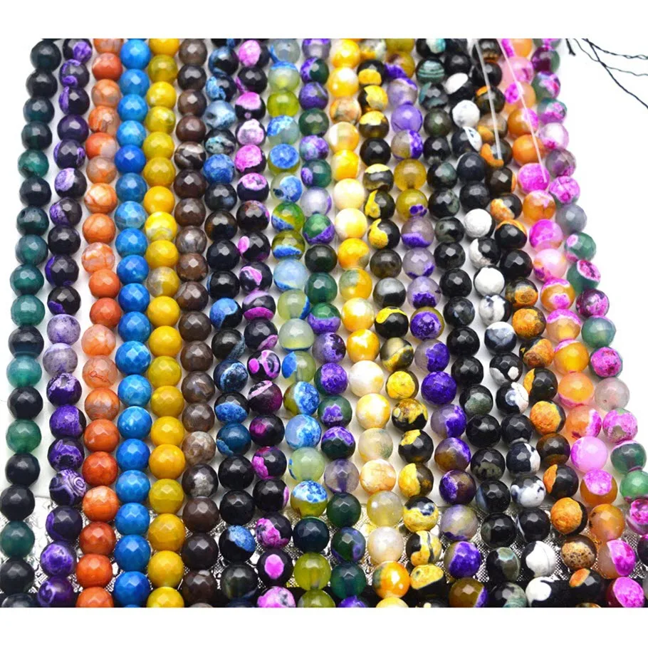 

Faceted Agate Beads Loose Gemstone Round Colourful Agate Onyx Stone Beads Bracelet Bead For Jewelry Making