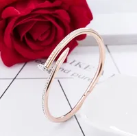 

New Trend Oval Rose Gold Color Rhinestone Nail Bangle Cuff Bracelet for Women Jewelry Accessory