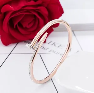 New Trend Oval Rose Gold Color Rhinestone Nail Bangle Cuff Bracelet for Women Jewelry Accessory 2