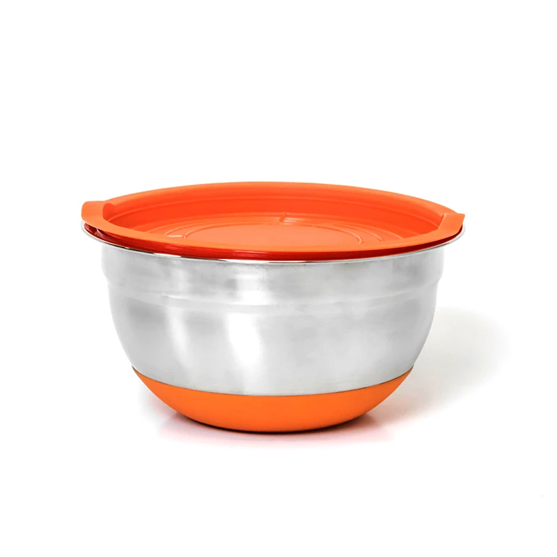 

18cm Stainless Steel Mixing Bowl Nonslip Baking Bowl with Lid Anti-Scalding Salad Mixing Basin for Food Serving Fruits