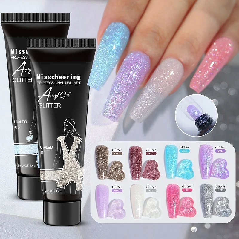 

15ml Pearlescent Poly Nail Gel Crystal Sequins Quick Building Extension Builder Poly UV Nails Extend Gel Varinsh Acrylic Gel