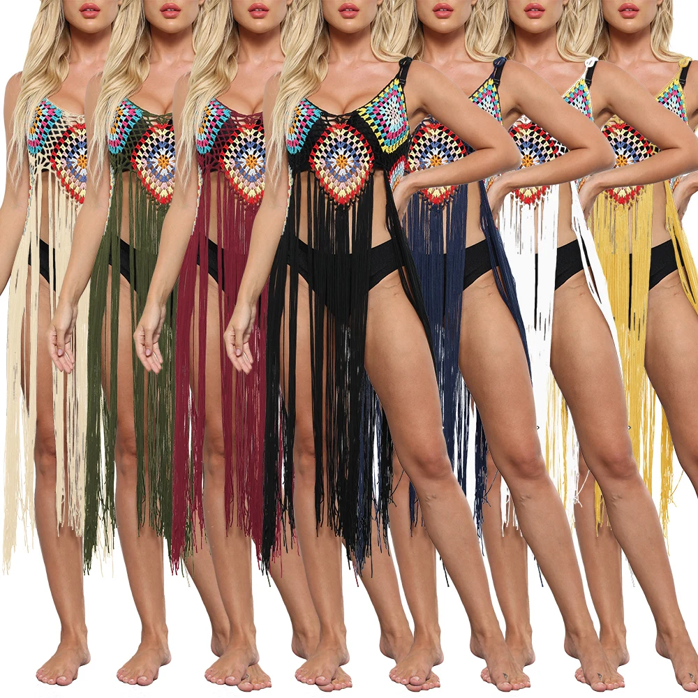 

2021 Women Sheer Swimwear Beachwear Sexy Crochet Dress Beach Swimsuit Cover Up, 12 colors